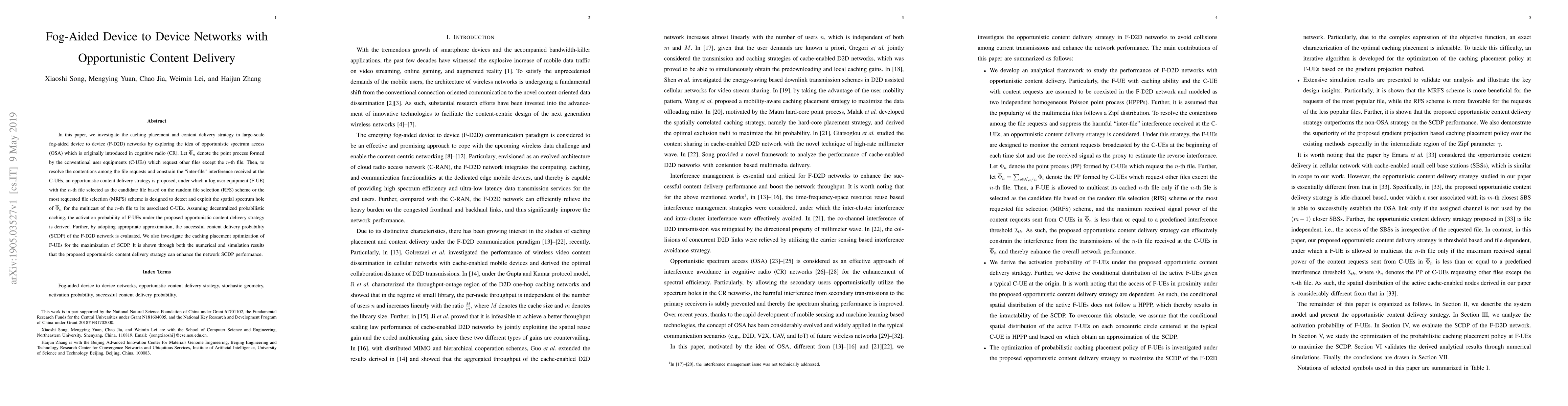 Thumbnail for Performance Analysis of Fog-Aided D2D Networks with Multicast-Based
  Opportunistic Content Delivery