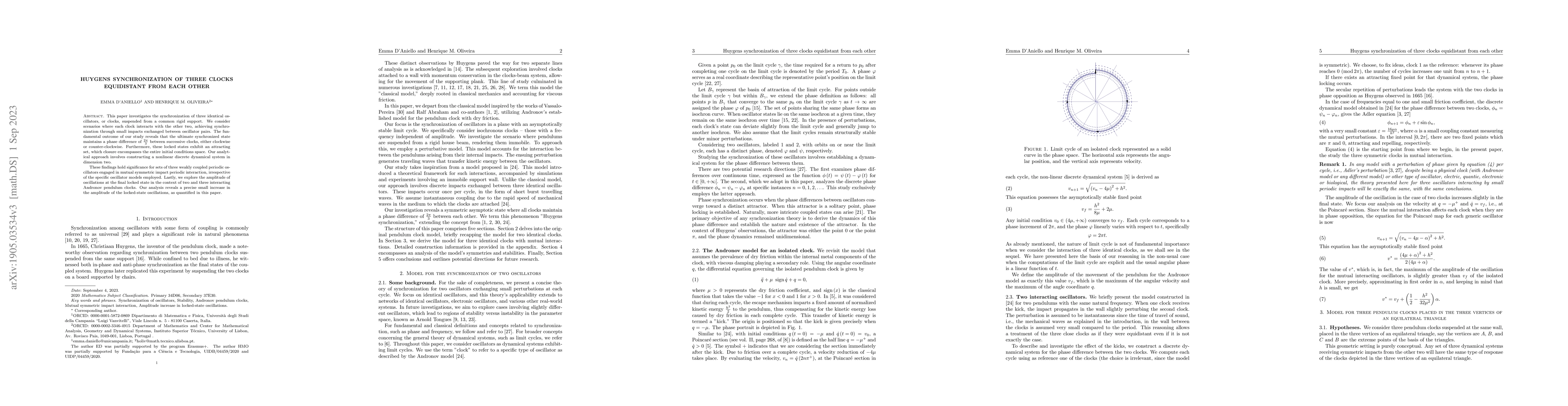 Thumbnail for Huygens synchronisation of three clocks equidistant from each other