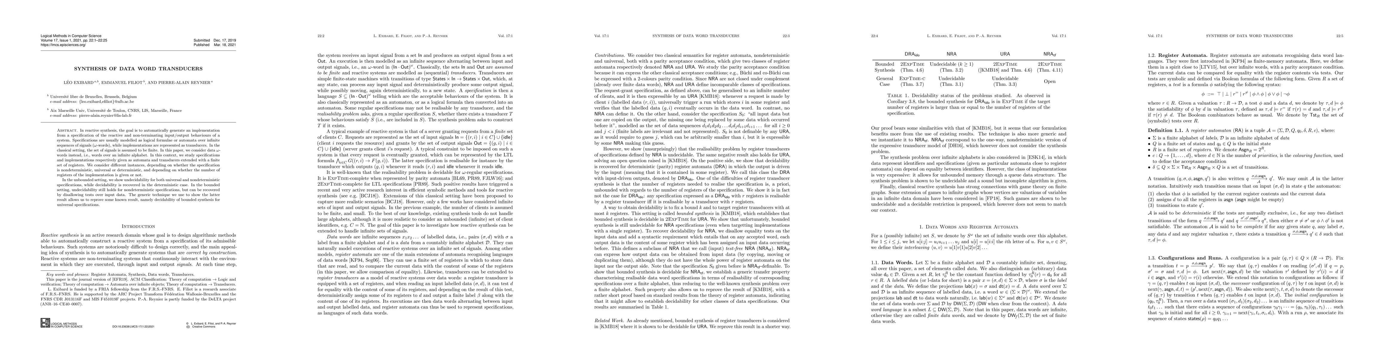 Thumbnail for Synthesis of Data Word Transducers