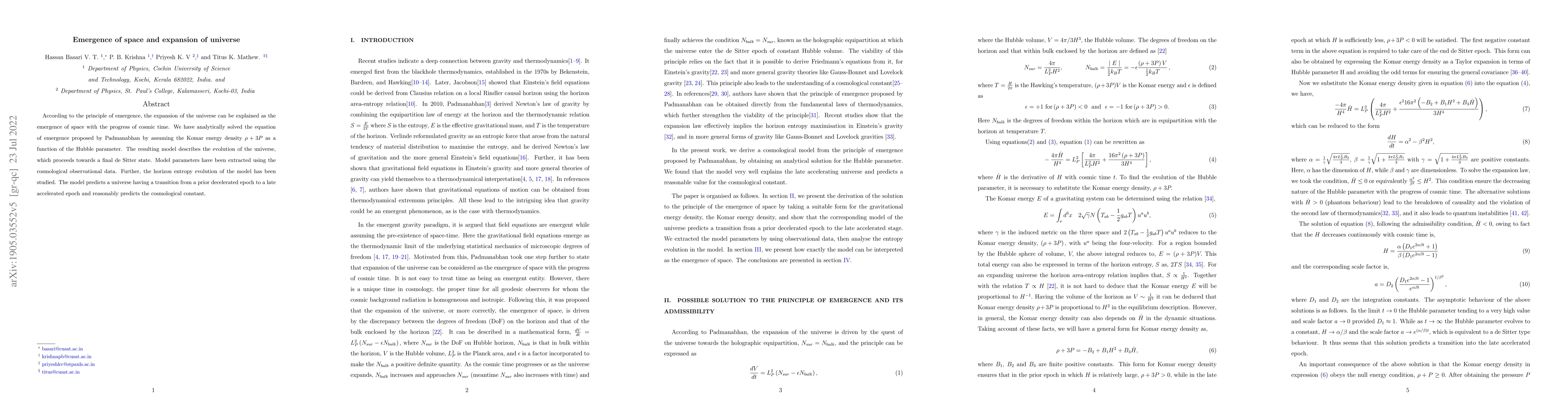 Thumbnail for Emergence of space and expansion of universe