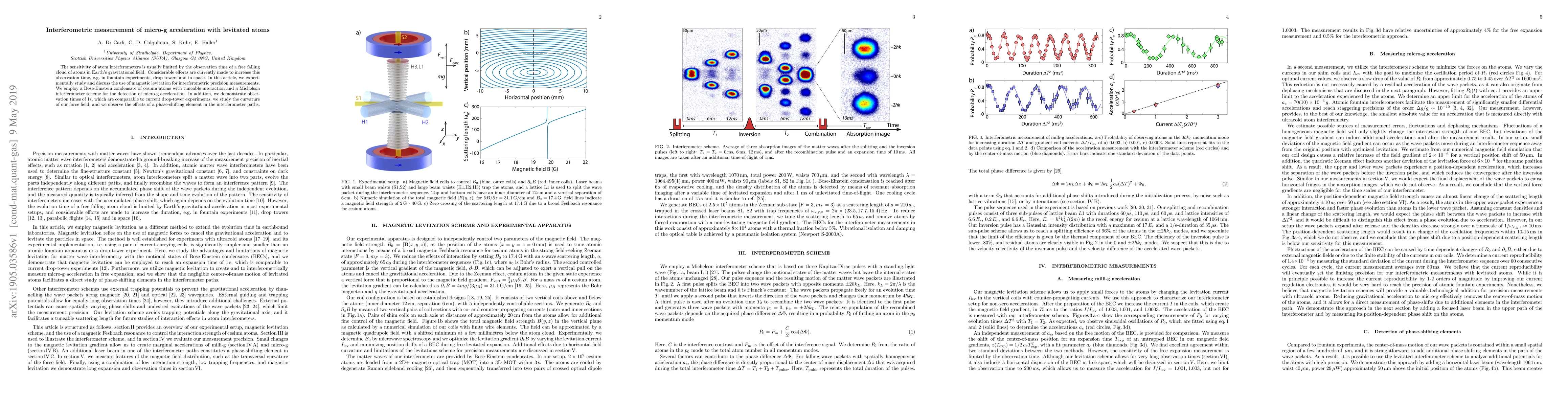 Thumbnail for Interferometric measurement of micro-g acceleration with levitated atoms