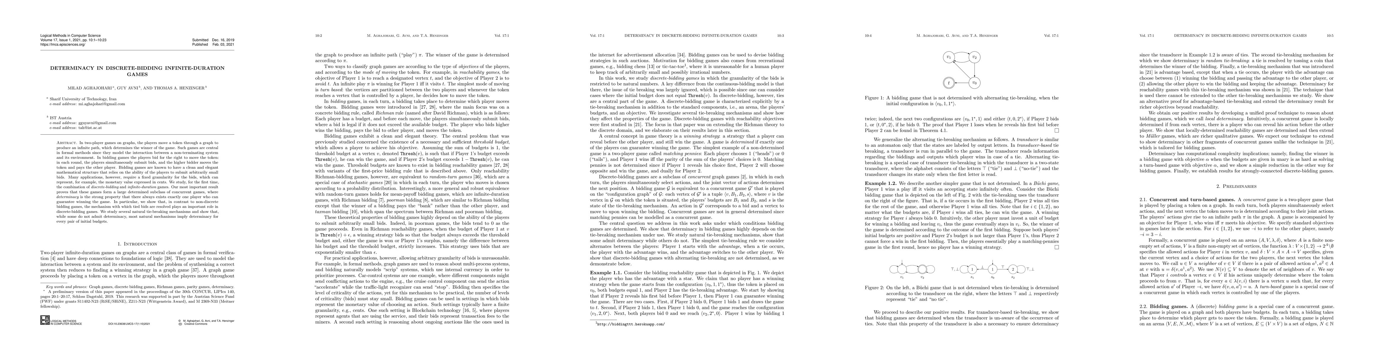Thumbnail for Determinacy in Discrete-Bidding Infinite-Duration Games