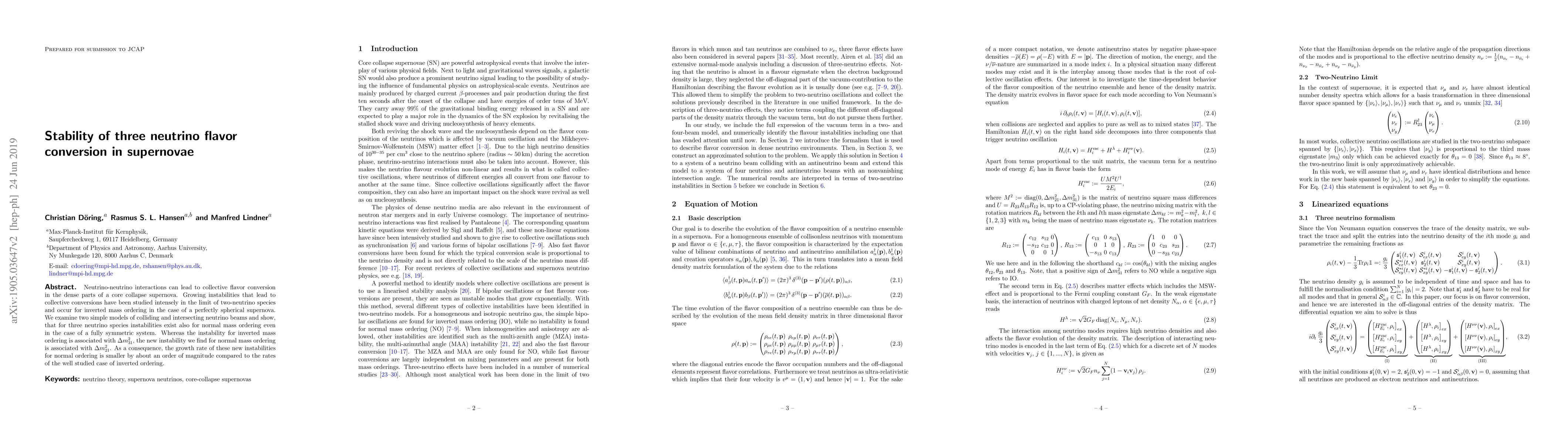 Thumbnail for Stability of three neutrino flavor conversion in supernovae