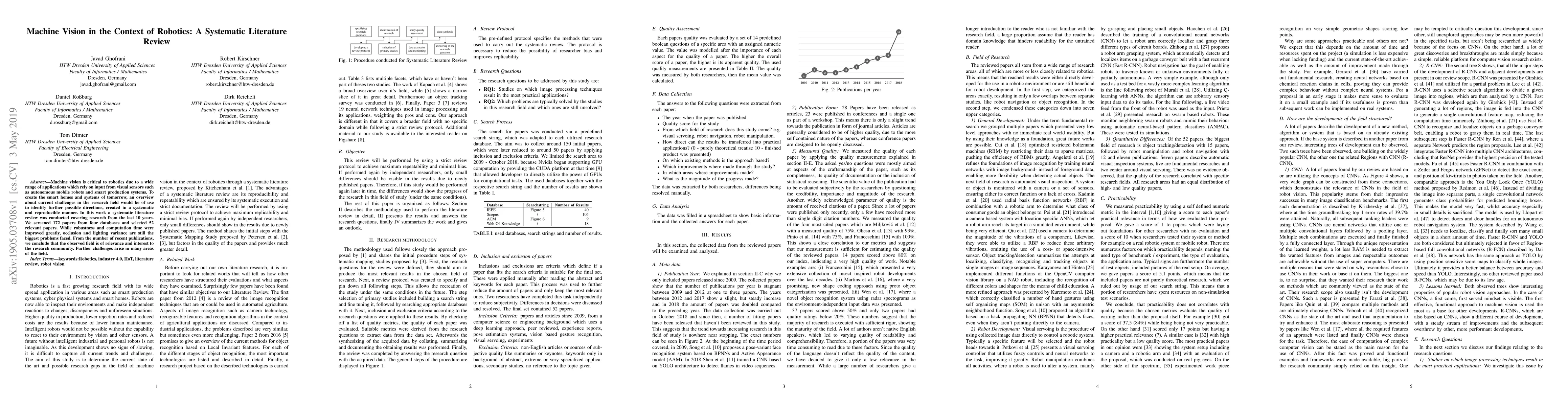 Thumbnail for Machine Vision in the Context of Robotics: A Systematic Literature
  Review