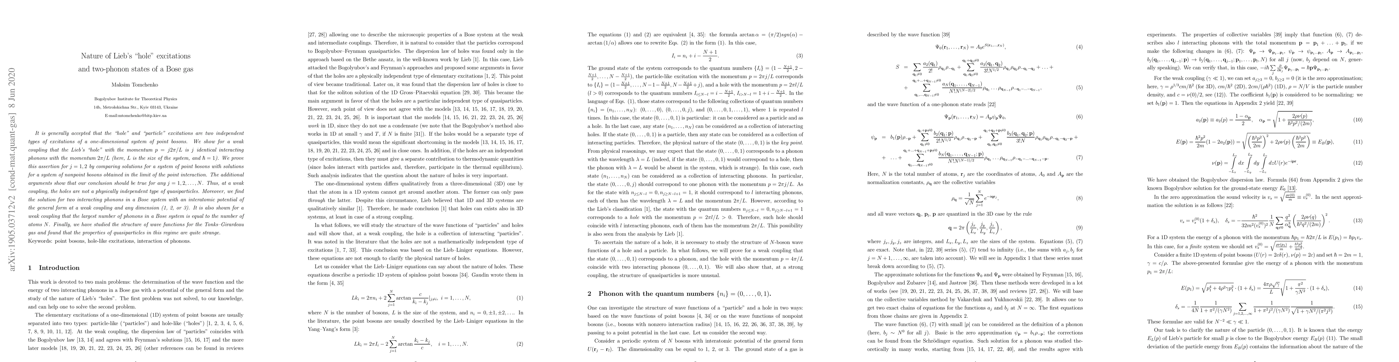 Thumbnail for Nature of Lieb's "hole" excitations and two-phonon states of a Bose gas