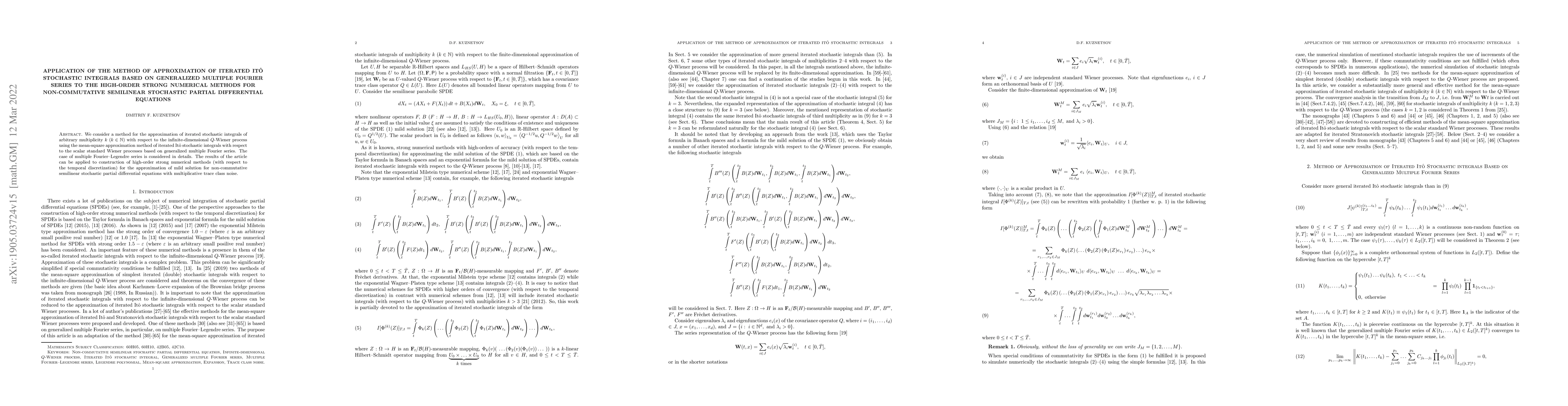 Thumbnail for Application of the Method of Approximation of Iterated Ito Stochastic
  Integrals Based on Generalized Multiple Fourier Series to the High-Order
  Strong Numerical Methods for Non-Commutative Semilinear Stochastic Partial
  Differential Equations