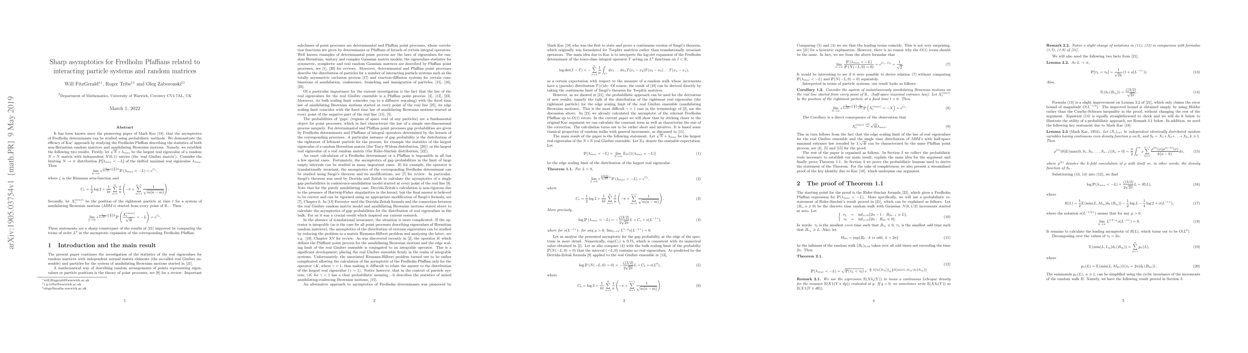 Thumbnail for Sharp asymptotics for Fredholm Pfaffians related to interacting particle
  systems and random matrices
