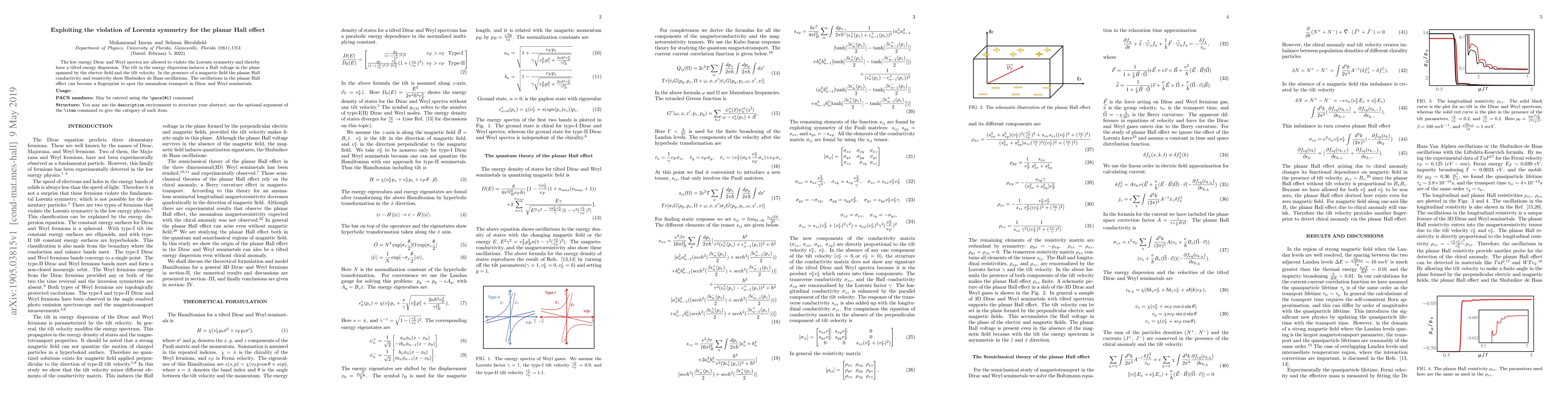 Thumbnail for Exploiting the violation of Lorentz symmetry for the planar Hall effect