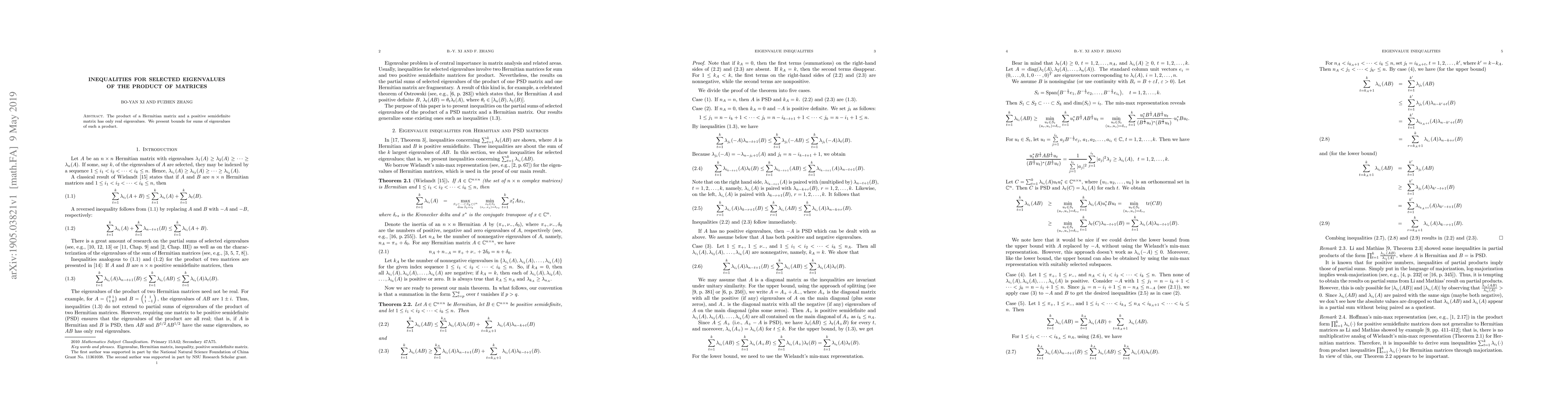 Thumbnail for Inequalities for selected eigenvalues of the product of matrices