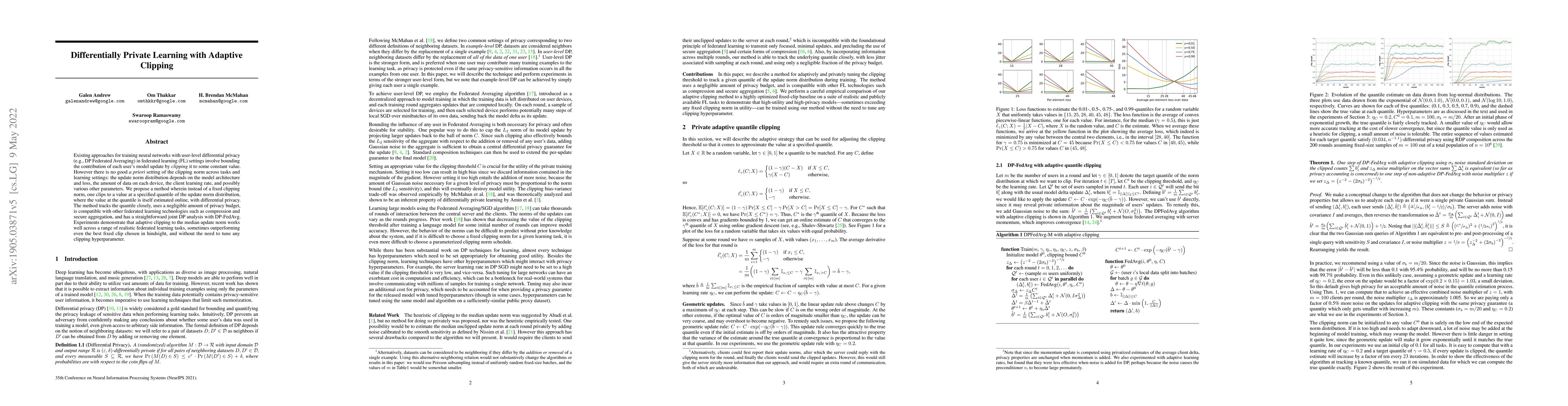 Thumbnail for Differentially Private Learning with Adaptive Clipping