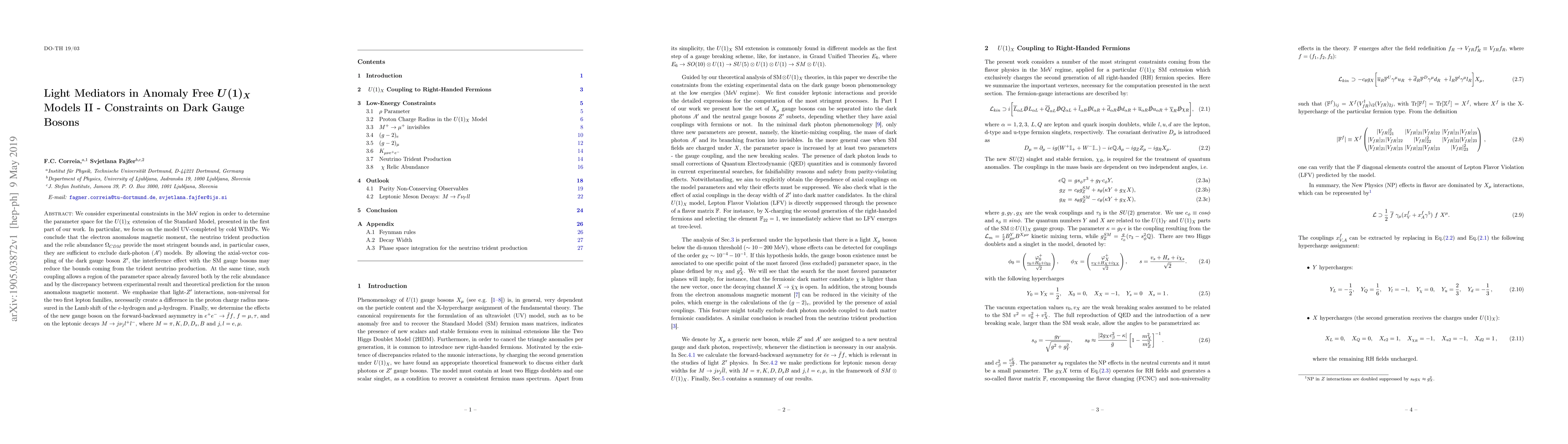 Thumbnail for Light Mediators in Anomaly Free $U(1)_X$ Models II - Constraints on Dark
  Gauge Bosons