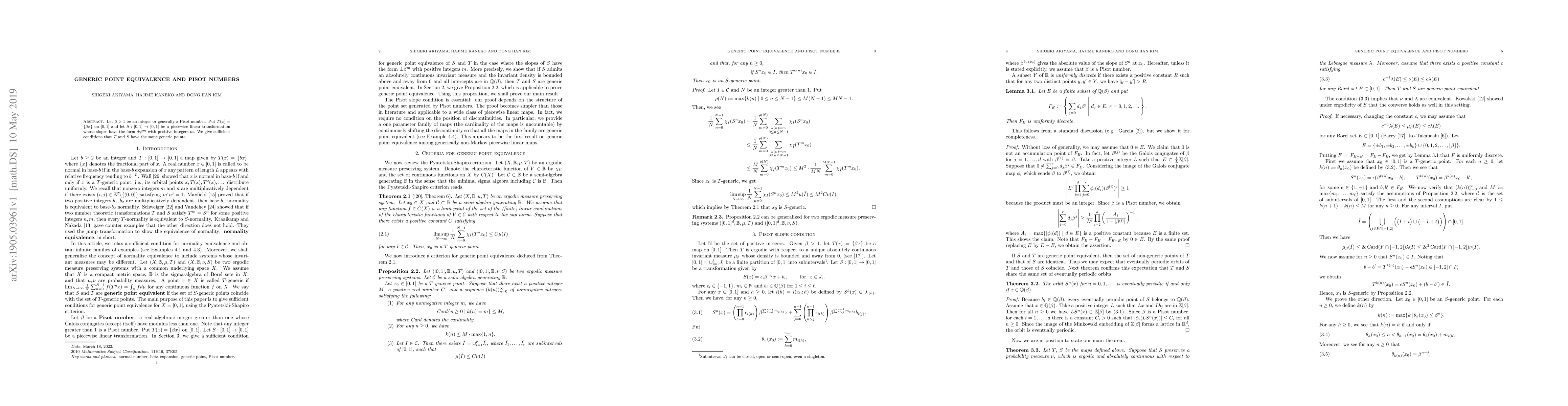 Thumbnail for Generic point equivalence and Pisot numbers