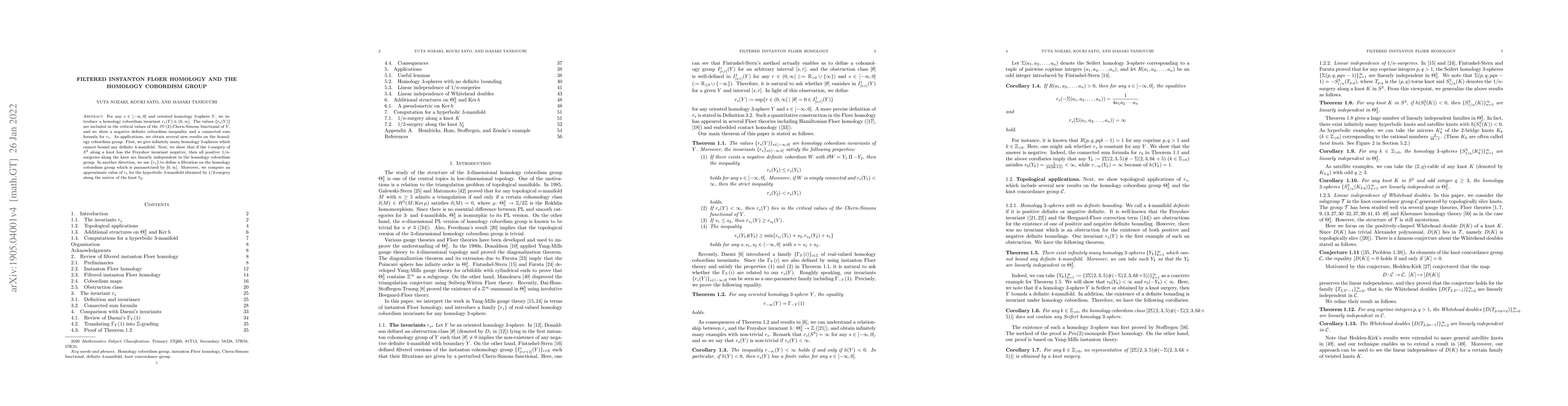 Thumbnail for Filtered instanton Floer homology and the homology cobordism group