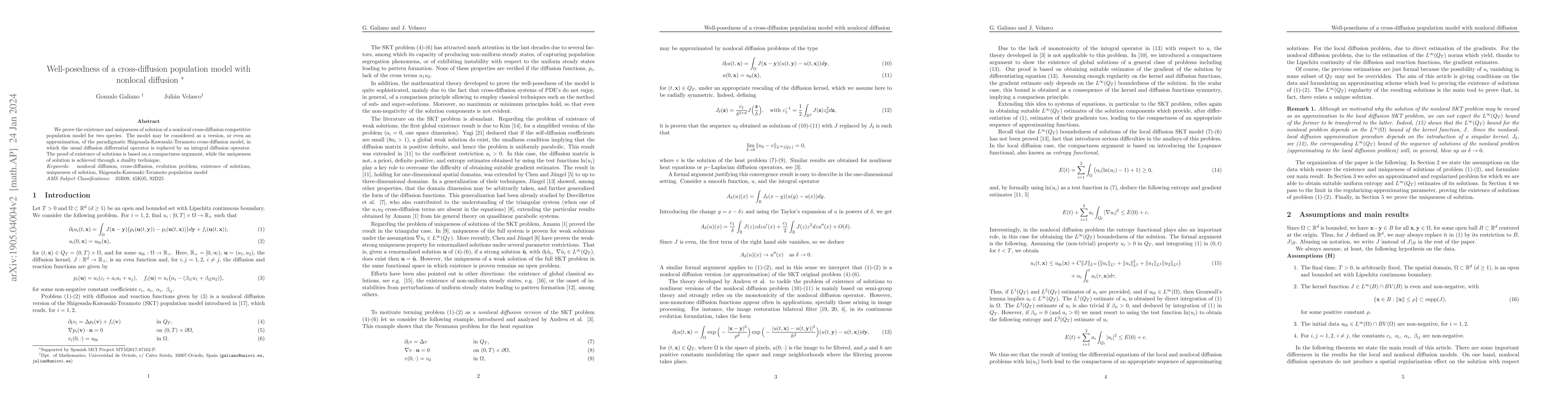 Thumbnail for Well-posedness of a cross-diffusion population model with nonlocal
  diffusion