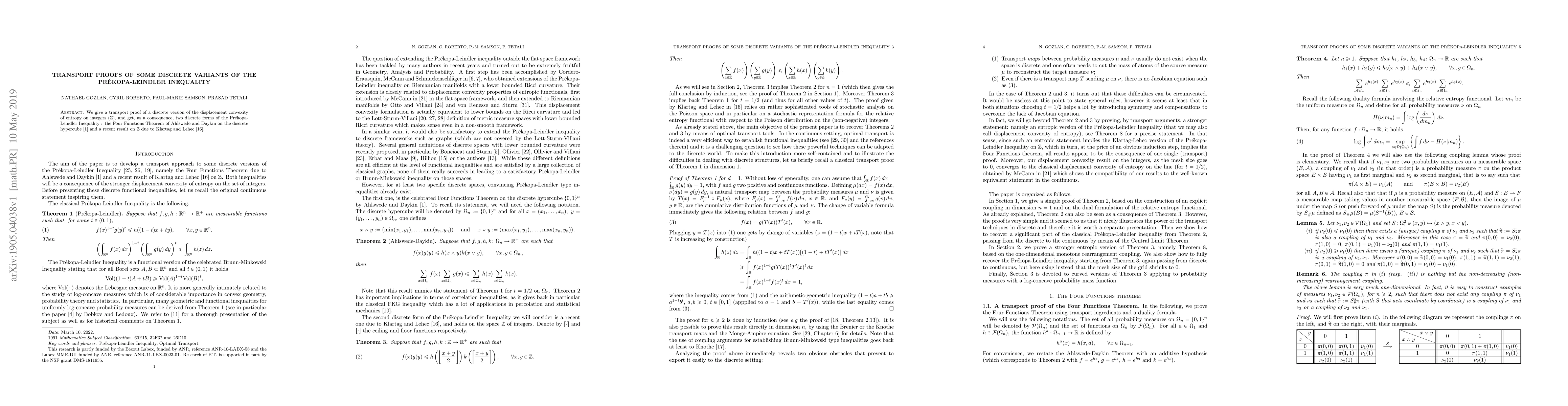 Thumbnail for Transport Proofs Of Some Discrete Variants Of The Pr{\'e}Kopa-leindler
  Inequality