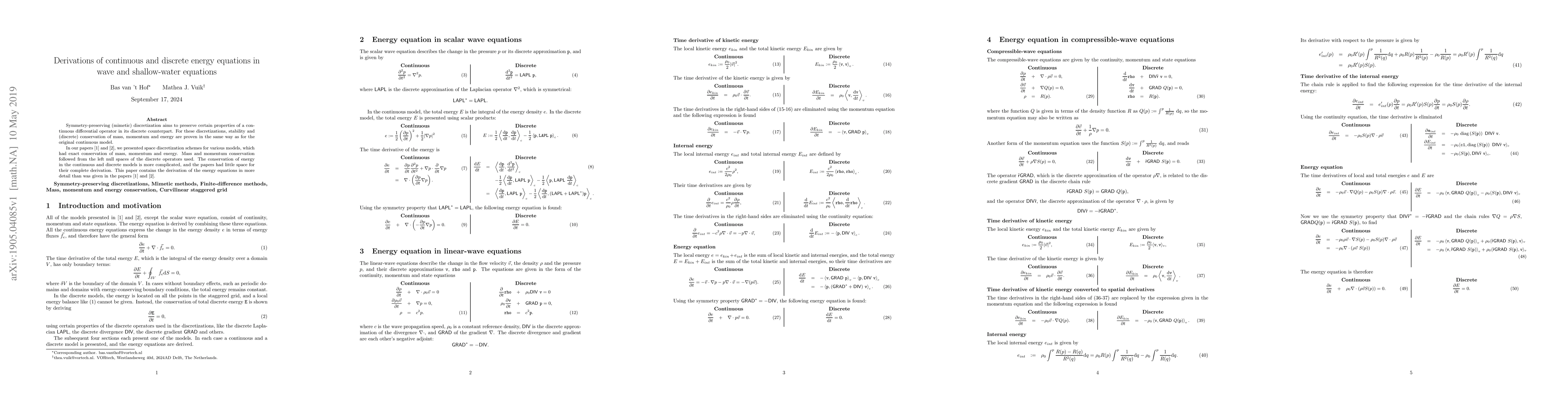 Thumbnail for Derivations of continuous and discrete energy equations in wave and
  shallow-water equations