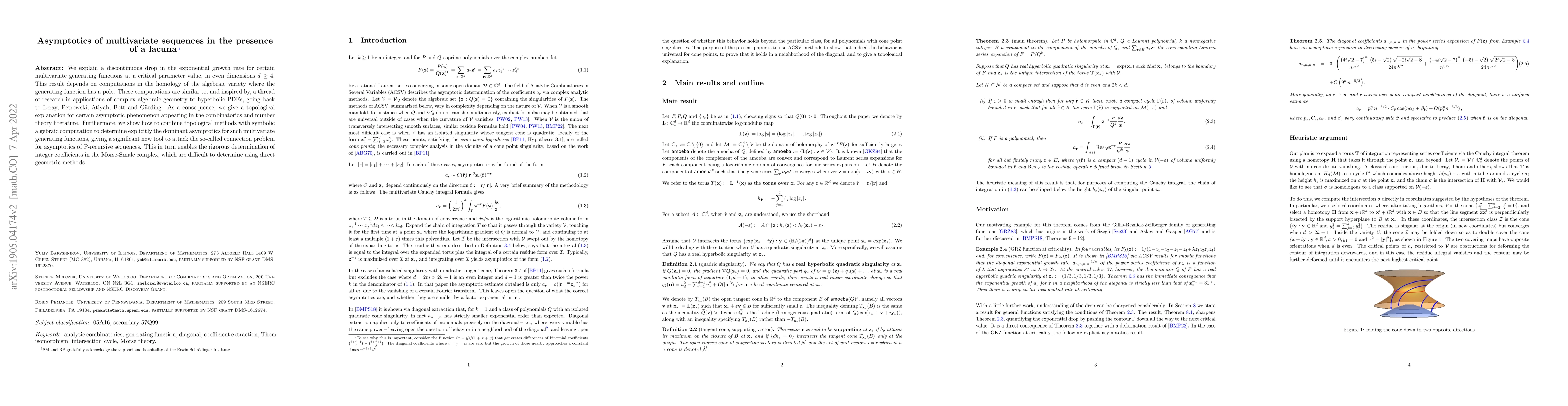 Thumbnail for Asymptotics of multivariate sequences in the presence of a lacuna