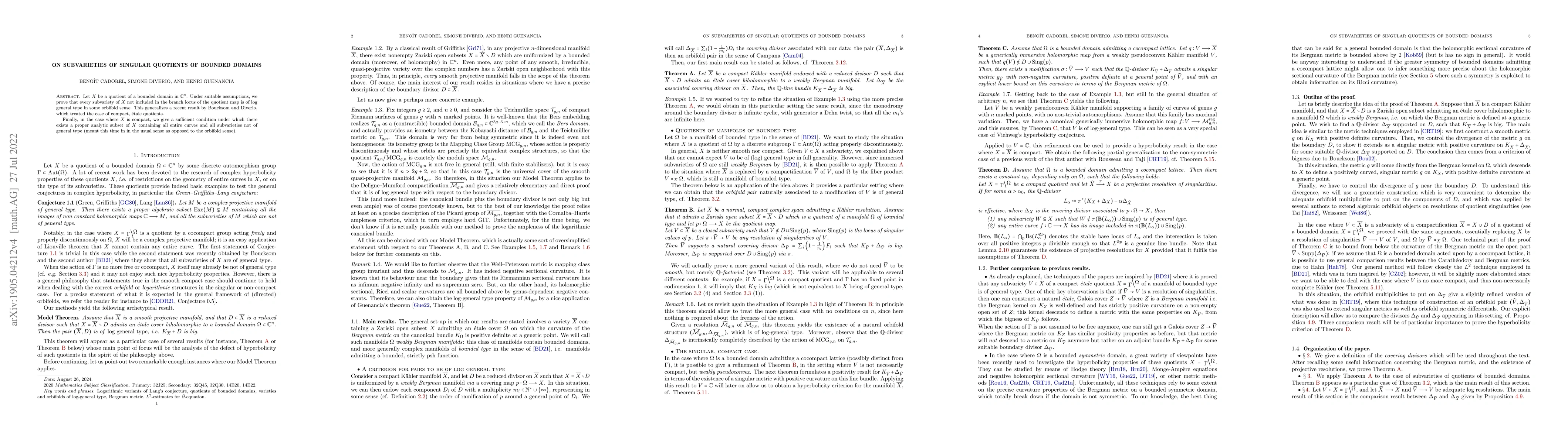 Thumbnail for On subvarieties of singular quotients of bounded domains