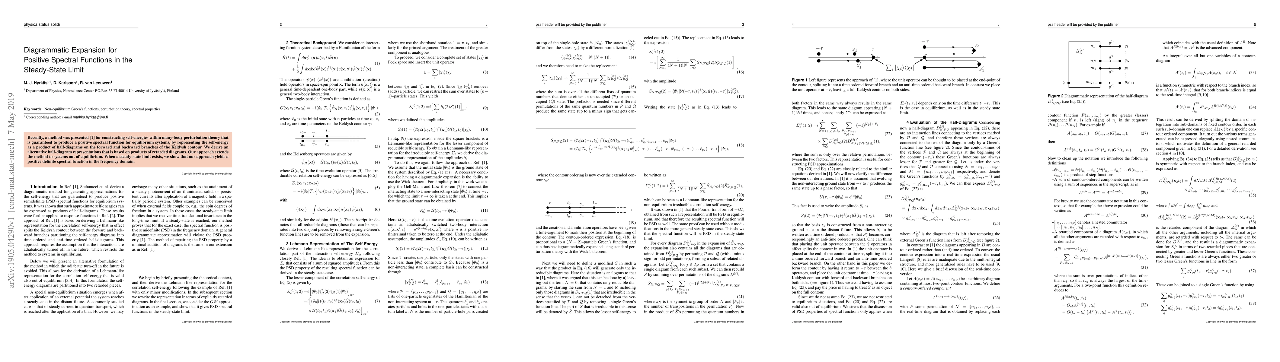 Thumbnail for Diagrammatic Expansion for Positive Spectral Functions in the
  Steady-State Limit