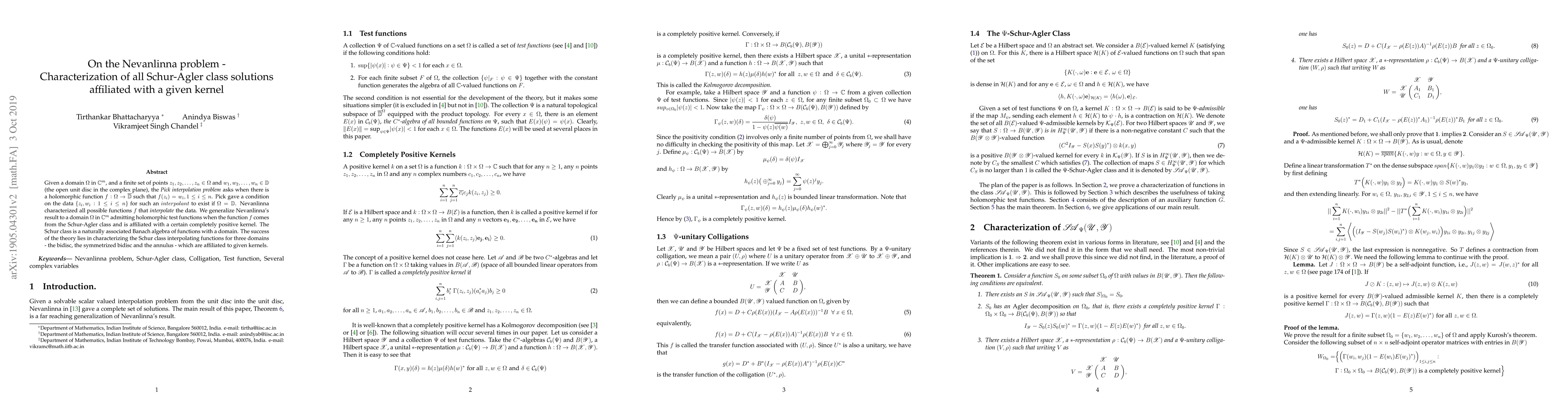 Thumbnail for On the Nevanlinna problem -- Characterization of all Schur-Agler class
  solutions affiliated with a given kernel