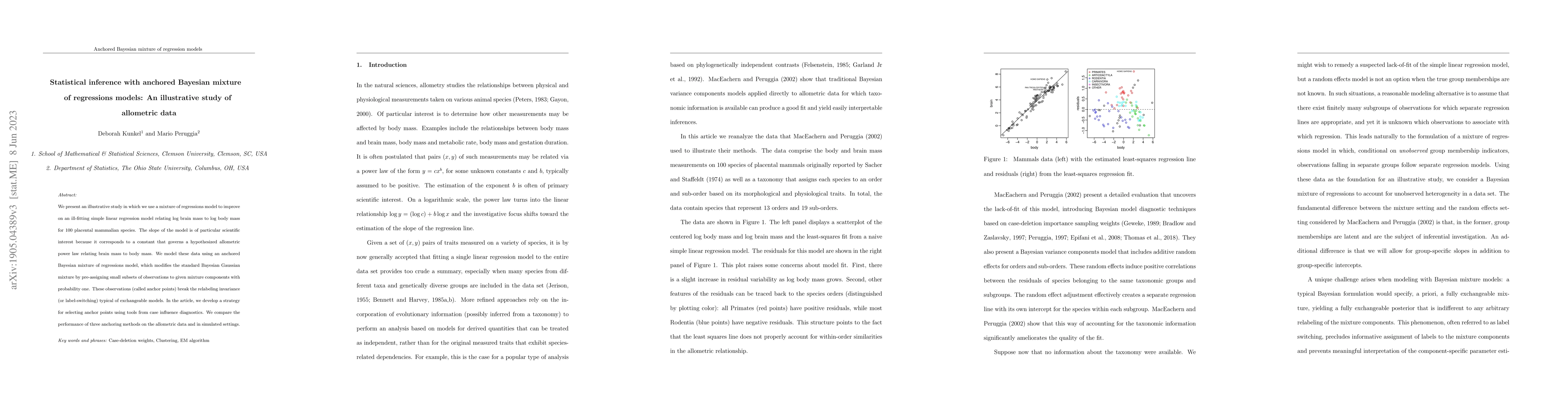 Thumbnail for Statistical inference with anchored Bayesian mixture of regressions
  models: A case study analysis of allometric data