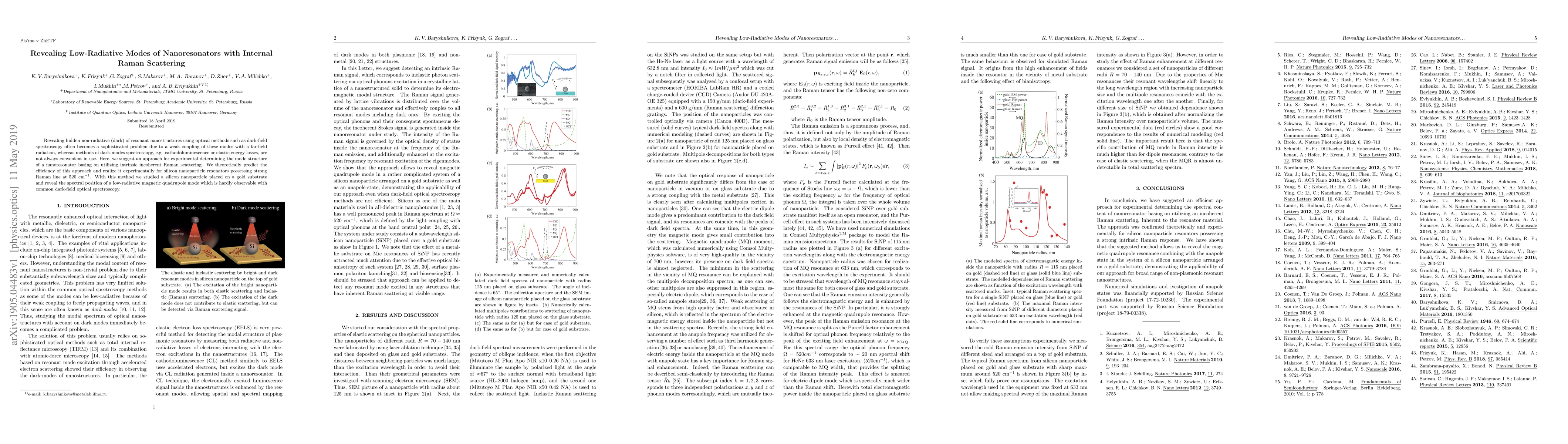 Thumbnail for Revealing Low-Radiative Modes of Nanoresonators with Internal Raman
  Scattering
