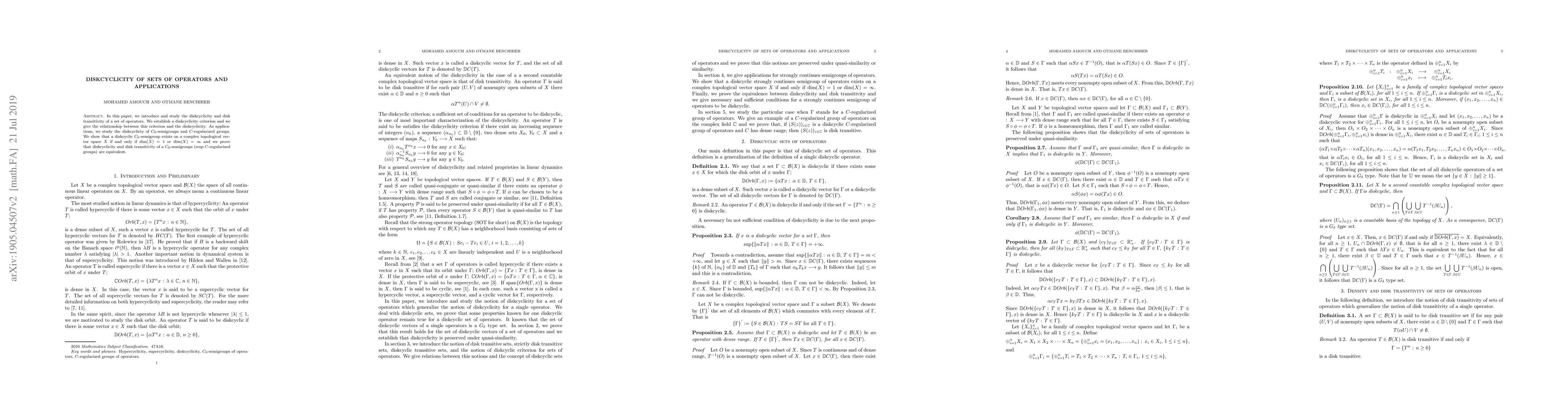 Thumbnail for Diskcyclicity of sets of operators and applications