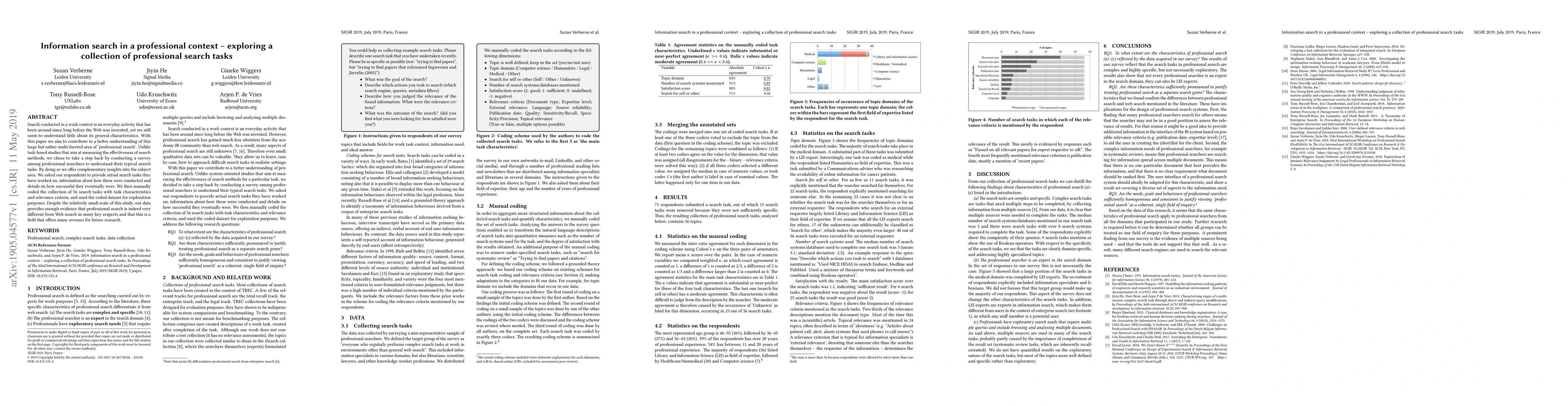 Thumbnail for Information search in a professional context - exploring a collection of
  professional search tasks