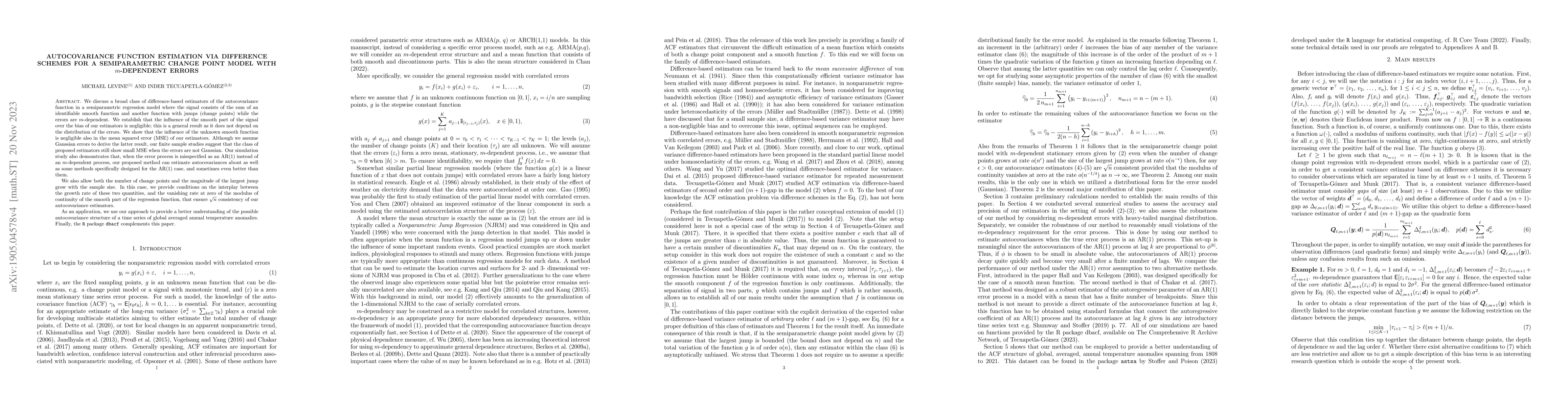 Thumbnail for ACF estimation via difference schemes for a semiparametric model with
  m-dependent errors
