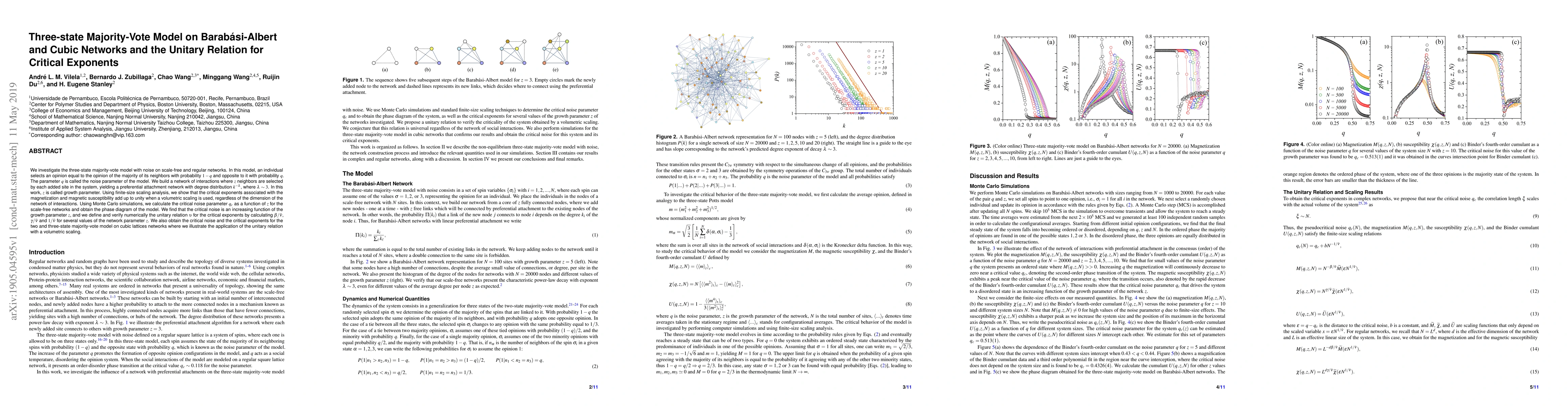 Thumbnail for Three-state Majority-Vote Model on Barab\'asi-Albert and Cubic Networks
  and the Unitary Relation for Critical Exponents