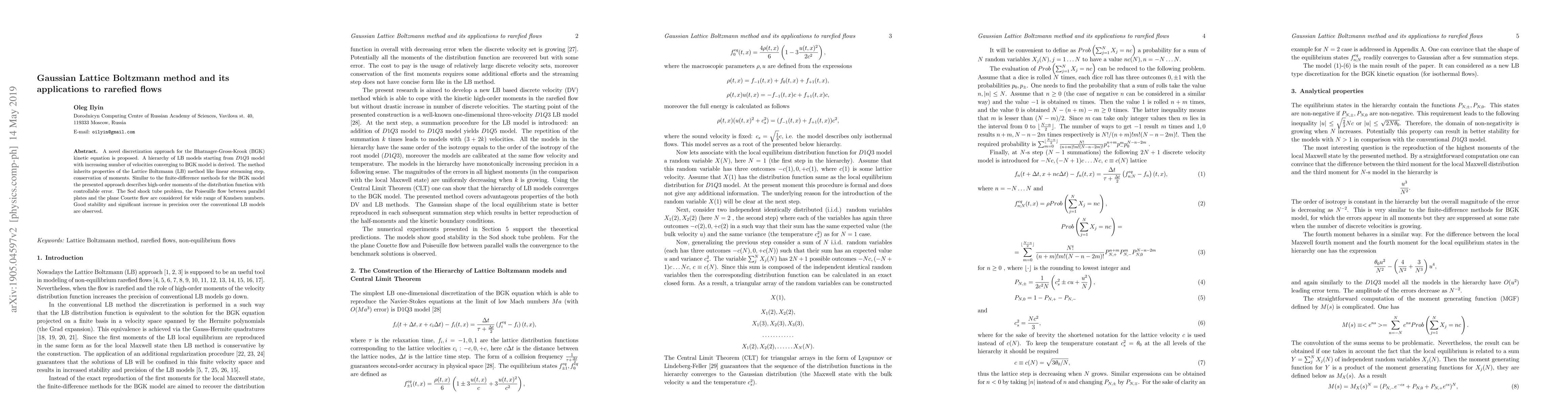 Thumbnail for Gaussian Lattice Boltzmann method and its applications to rarefied flows
