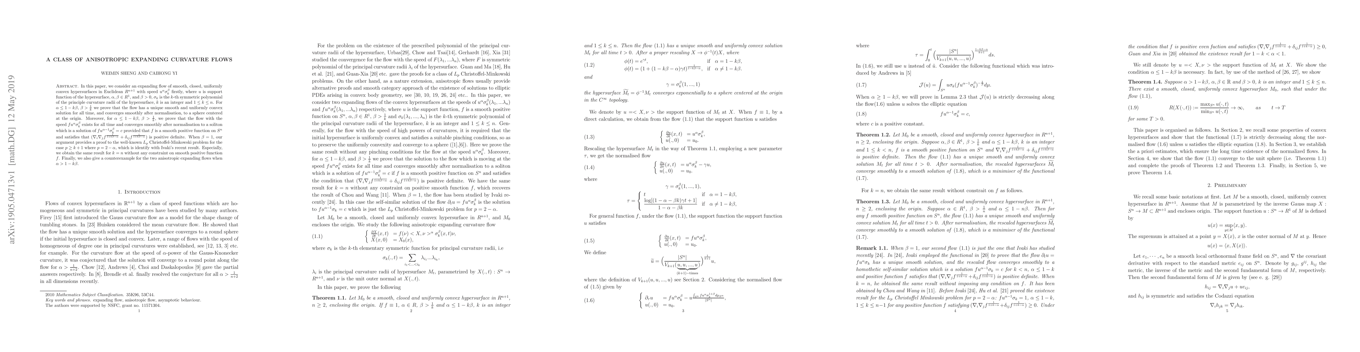 Thumbnail for A class of anisotropic expanding curvature flows