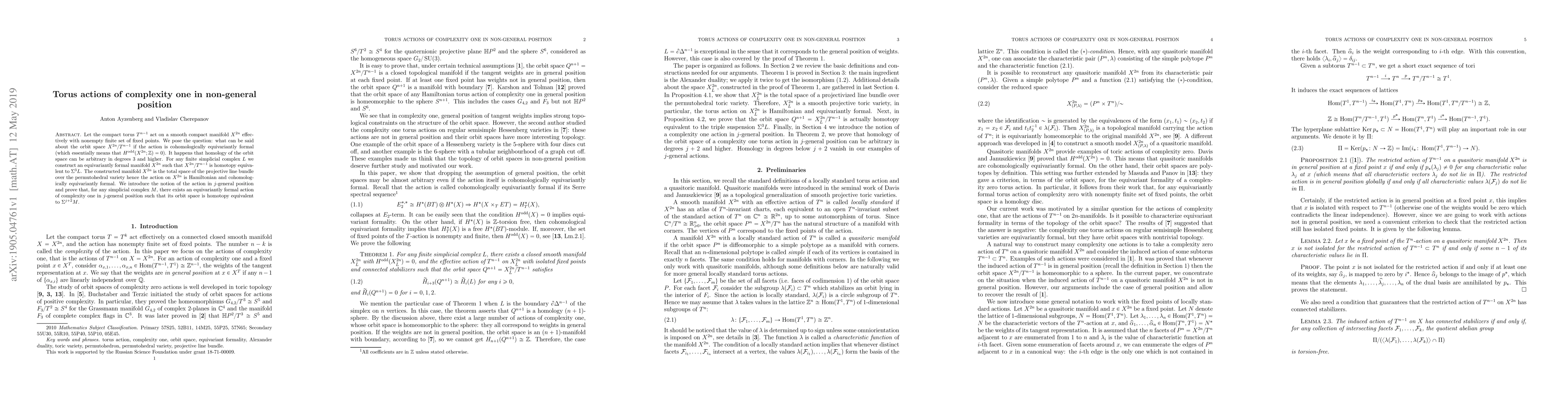 Thumbnail for Torus actions of complexity one in non-general position