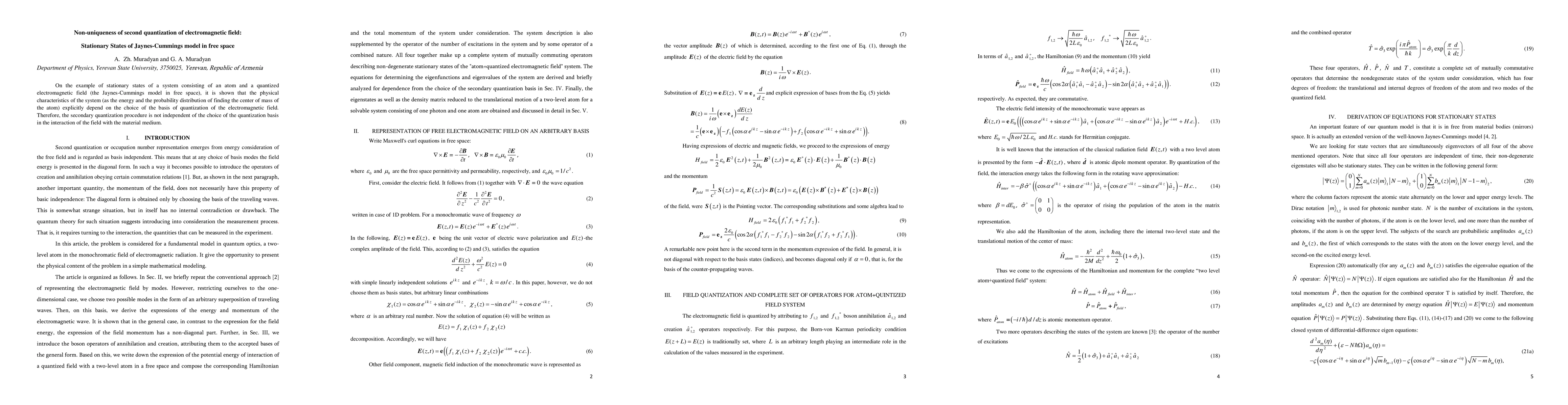 Thumbnail for Non-uniqueness of second quantization of electromagnetic field:
  Stationary States of Jaynes-Cummings model in free space