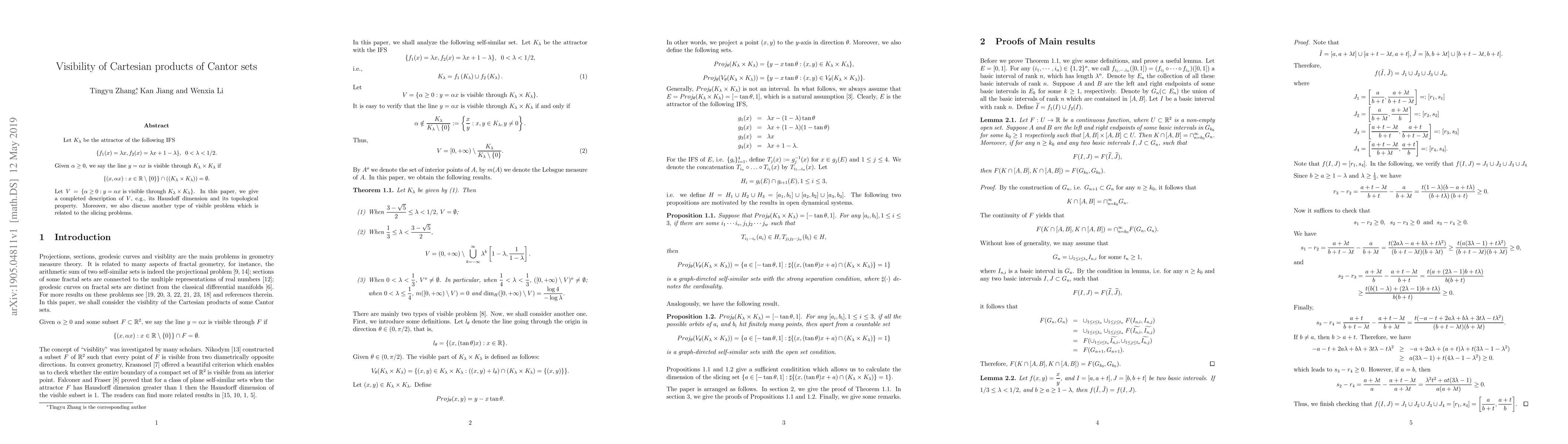 Thumbnail for Visibility of Cartesian products of Cantor sets