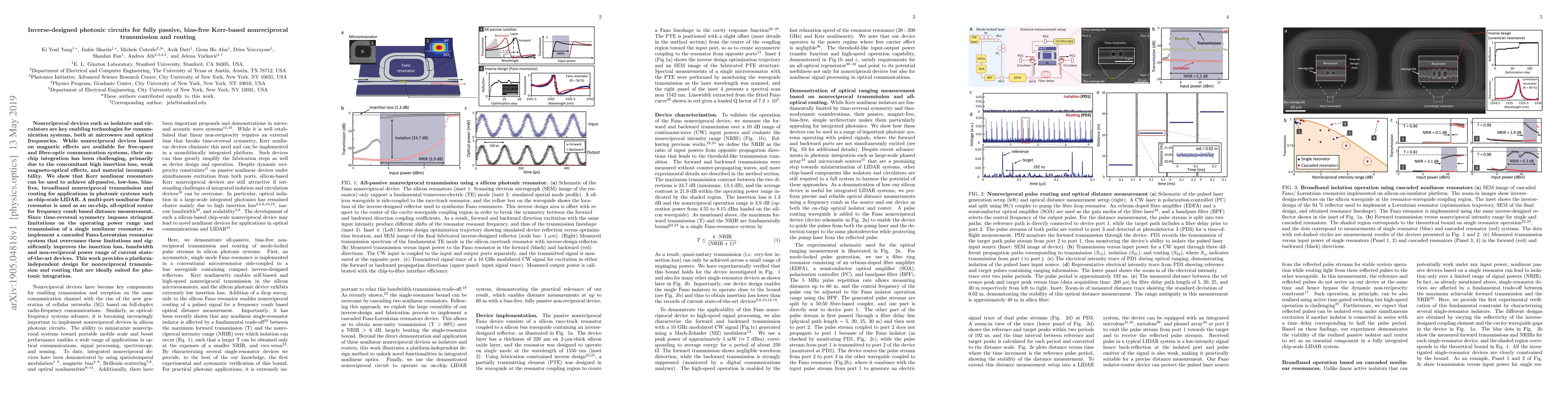 Thumbnail for Inverse-designed photonic circuits for fully passive, bias-free
  Kerr-based nonreciprocal transmission and routing