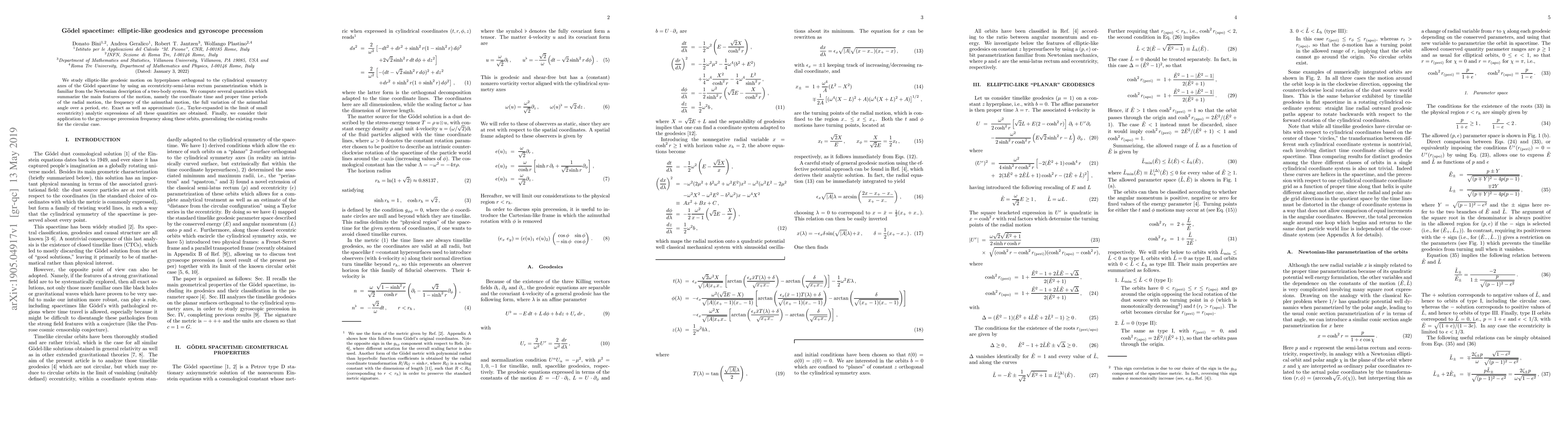 Thumbnail for Godel spacetime: elliptic-like geodesics and gyroscope precession