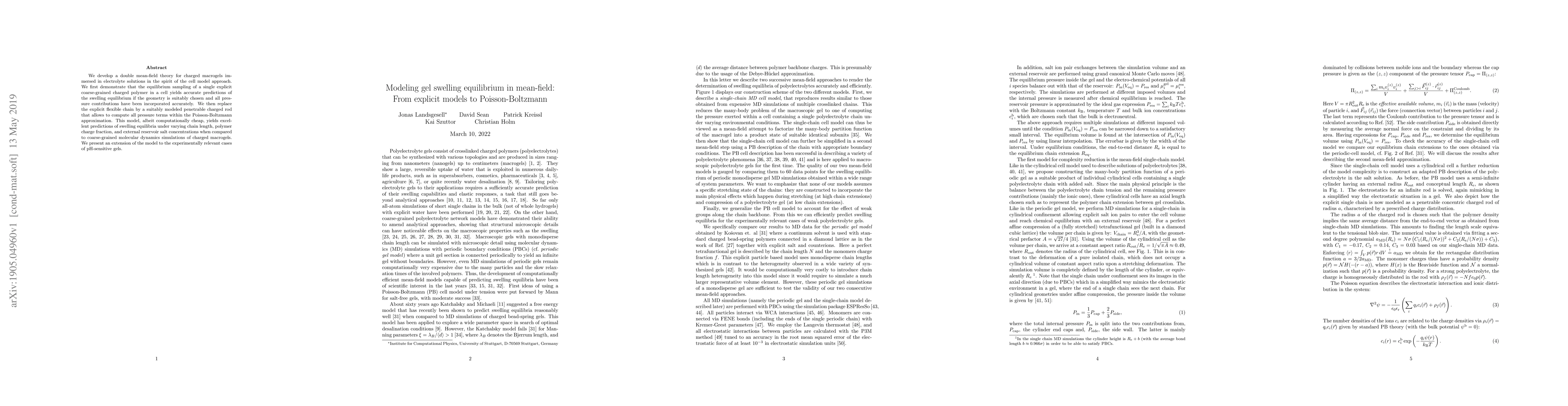 Thumbnail for Modeling Gel Swelling Equilibrium in Mean-Field: From explicit Models to
  Poisson-Boltzmann