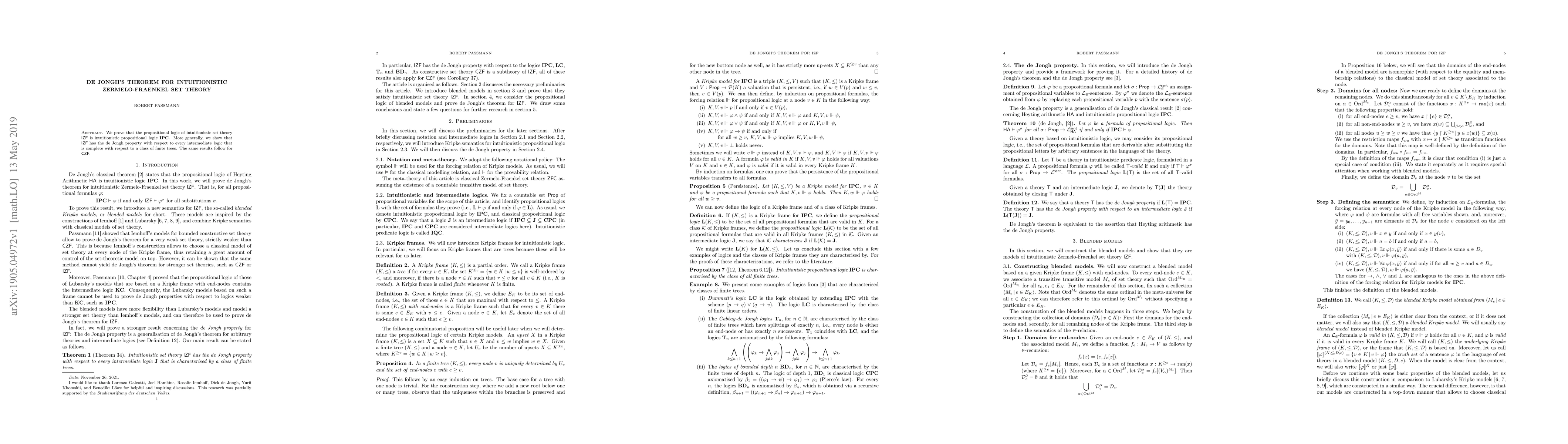 Thumbnail for De Jongh's Theorem for Intuitionistic Zermelo-Fraenkel Set Theory