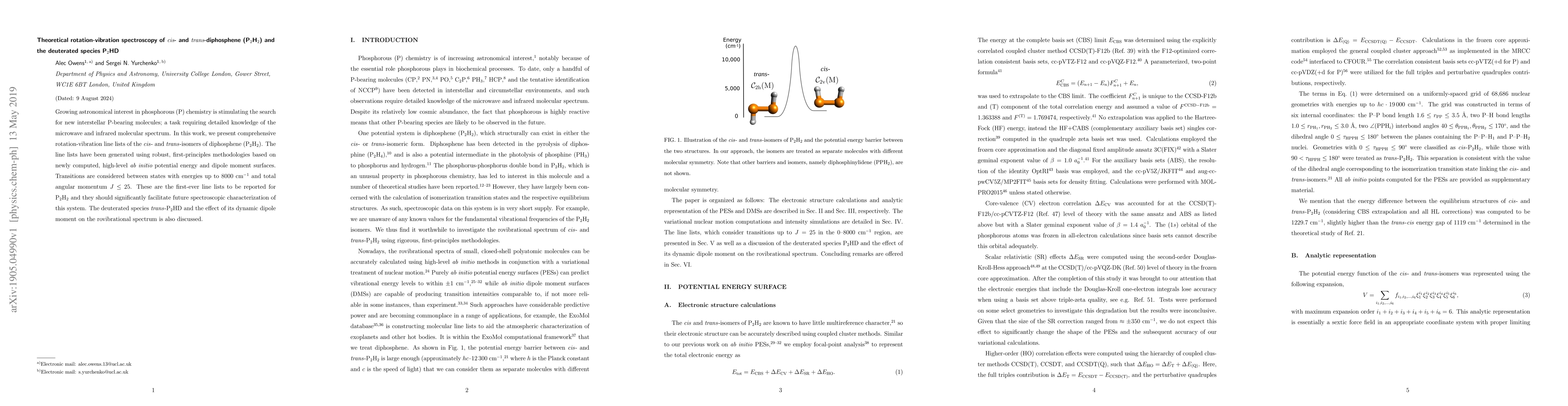 Thumbnail for Theoretical rotation-vibration spectroscopy of {\it cis}- and {\it
  trans}-diphosphene (P$_2$H$_2$) and the deuterated species P$_2$HD