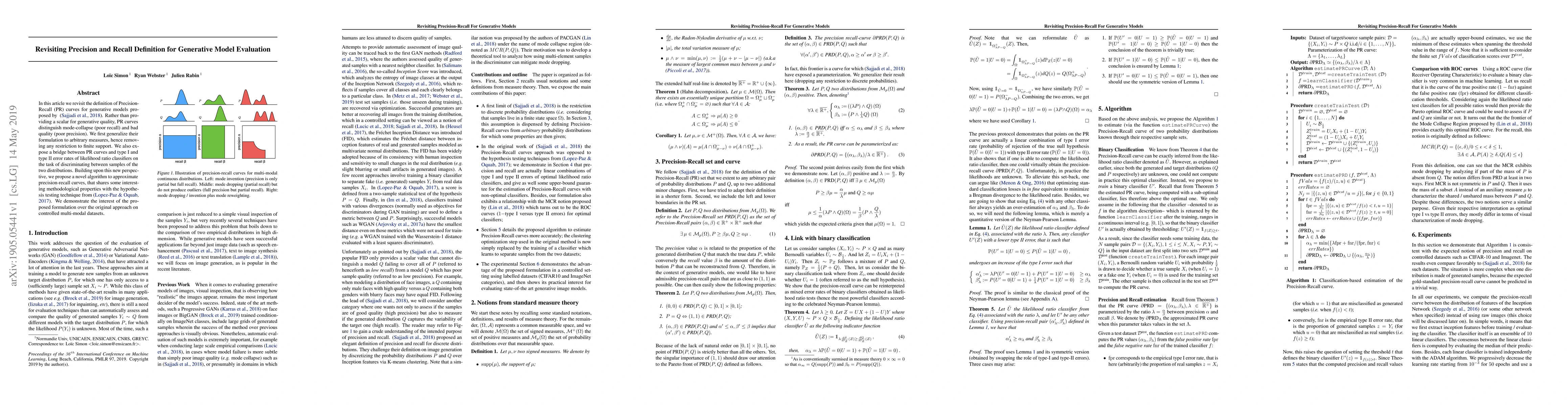 Thumbnail for Revisiting Precision and Recall Definition for Generative Model
  Evaluation