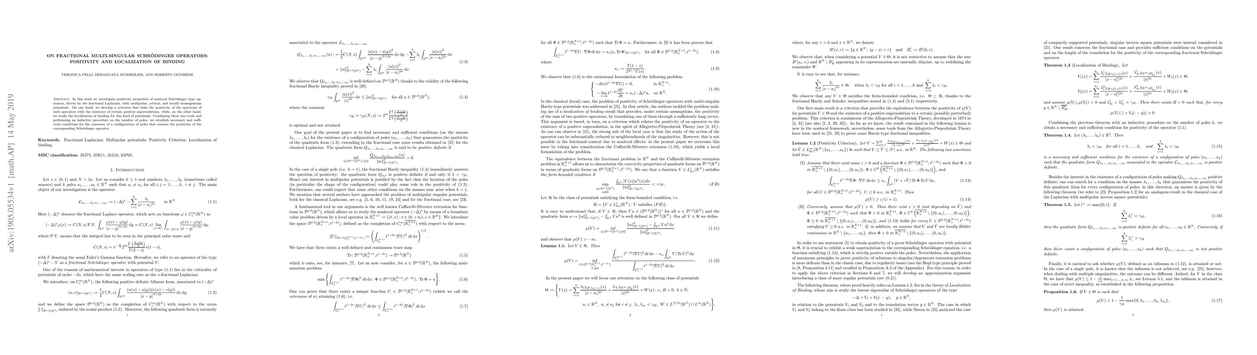 Thumbnail for On fractional multi-singular Schr\"odinger operators: positivity and
  localization of binding