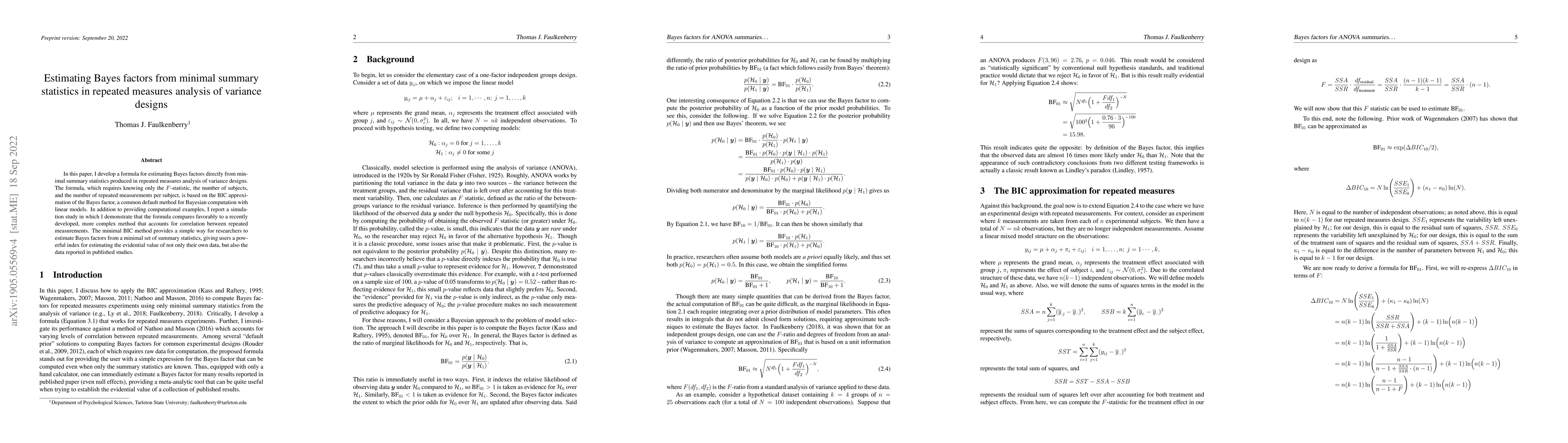 Thumbnail for Estimating Bayes factors from minimal summary statistics in repeated
  measures analysis of variance designs