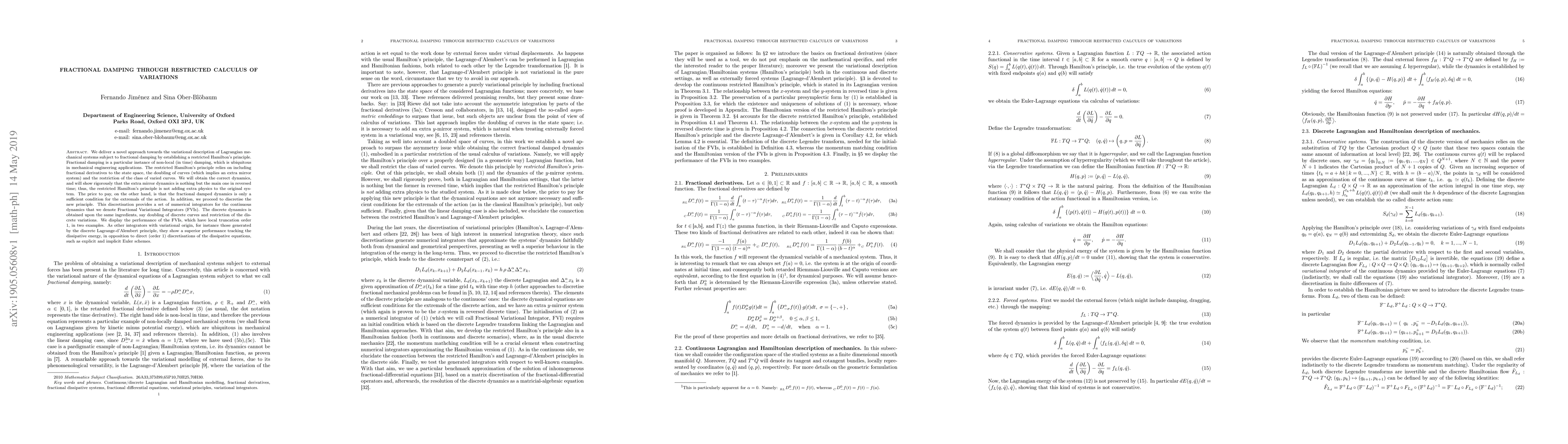Thumbnail for Fractional damping through restricted calculus of variations