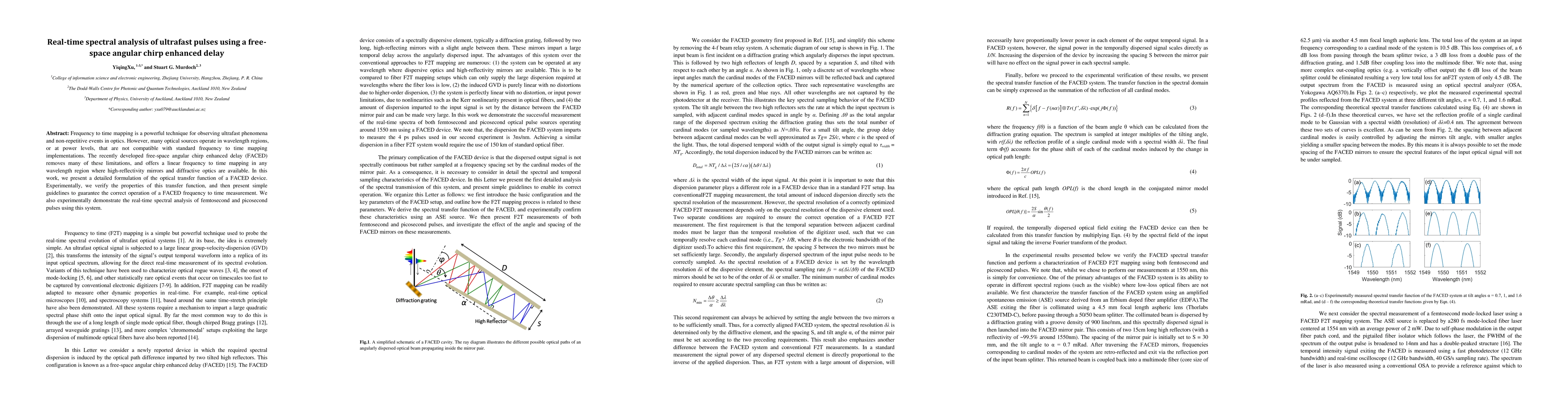 Thumbnail for Real-time spectral analysis of ultrafast pulses using a free-space
  angular chirp enhanced delay