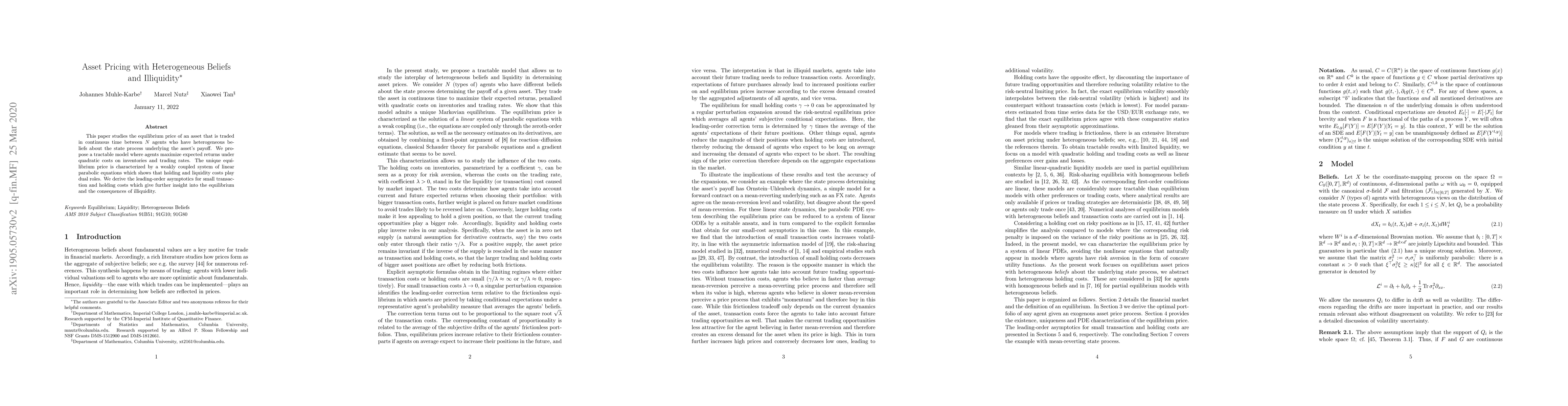 Thumbnail for Asset Pricing with Heterogeneous Beliefs and Illiquidity