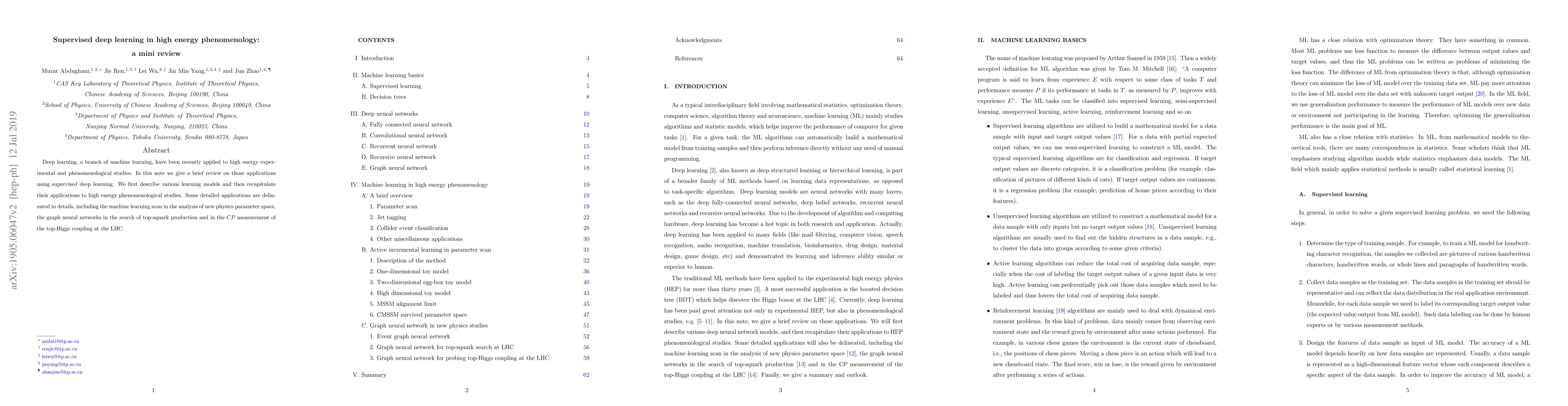 Thumbnail for Supervised deep learning in high energy phenomenology: a mini review
