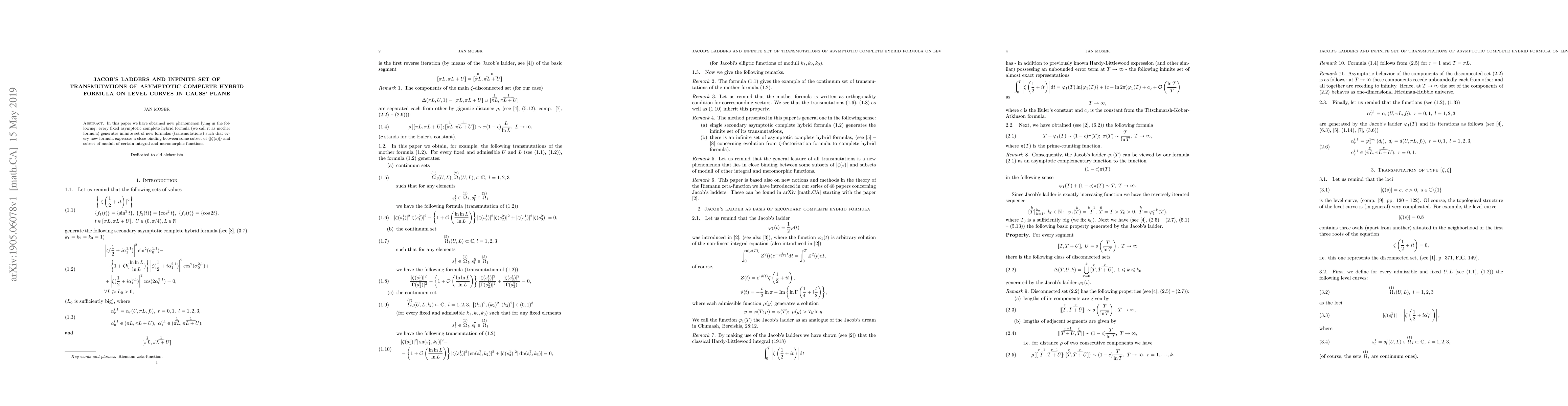 Thumbnail for Jacob's ladders and infinite set of transmutations of asymptotic
  complete hybrid formula on level curves in Gauss' plane