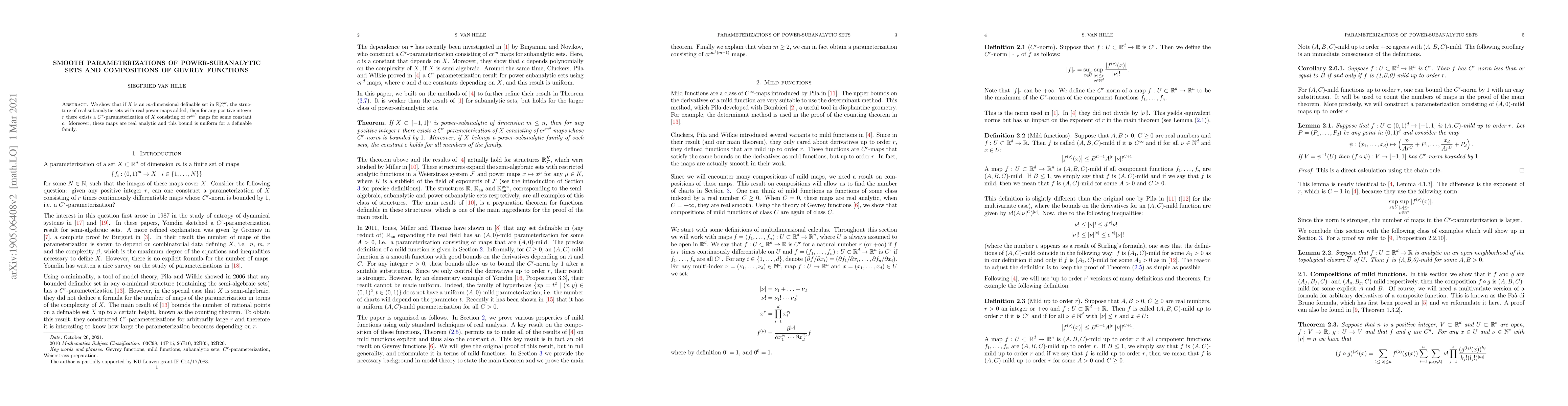 Thumbnail for Smooth parameterizations of power-subanalytic sets and compositions of
  Gevrey functions