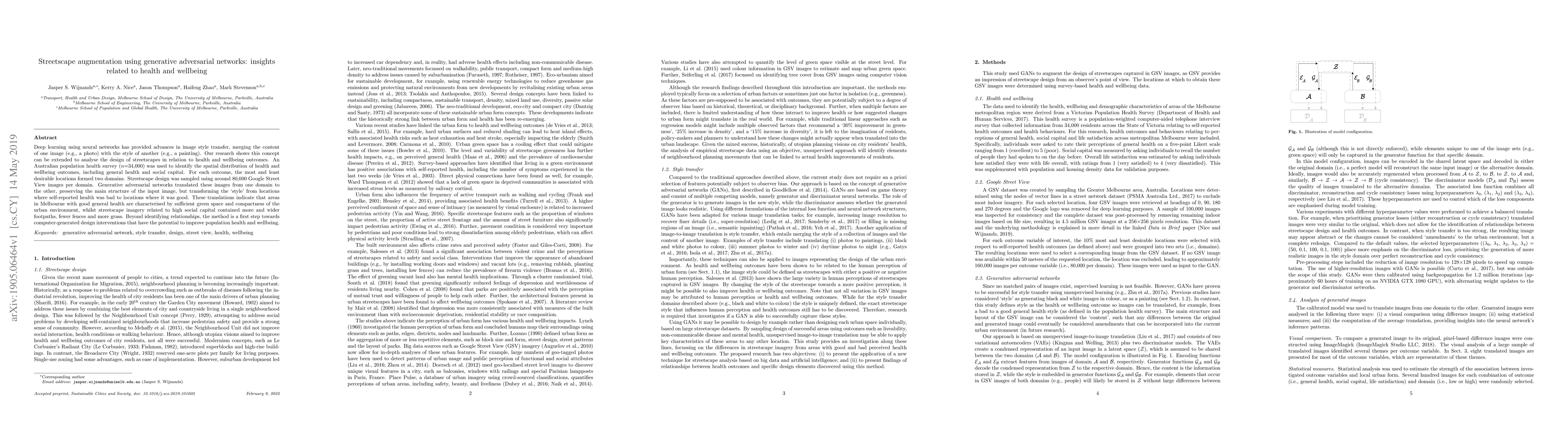 Thumbnail for Streetscape augmentation using generative adversarial networks: insights
  related to health and wellbeing